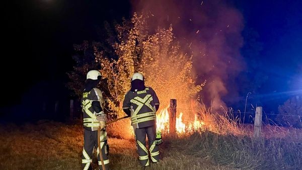 Einsatz für die Feuerwehr Hünxe: Gras und Gebüsch in Flammen