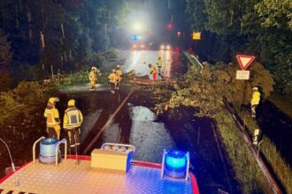 Unwetter in Hünxe: Baum fällt auf Straße – Feuerwehr rückt nachts aus
