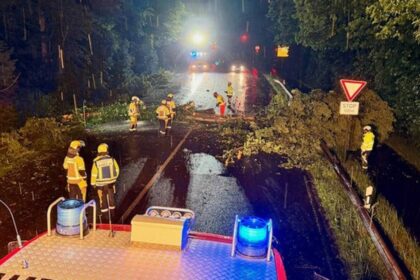 Unwetter in Hünxe: Baum fällt auf Straße – Feuerwehr rückt nachts aus