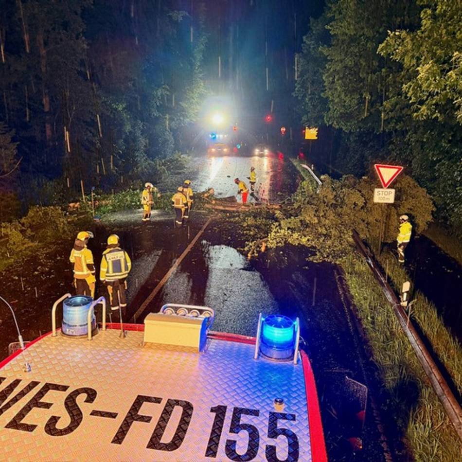 Unwetter in Hünxe: Baum fällt auf Straße – Feuerwehr rückt nachts aus